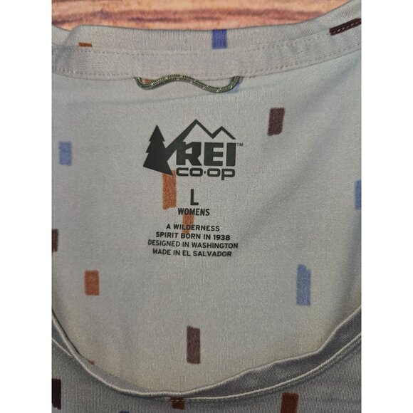 REI Co-Op Womens Large Wilderness T-Shirt Gray Geometric Print Short Sleeve - Picture 6 of 7